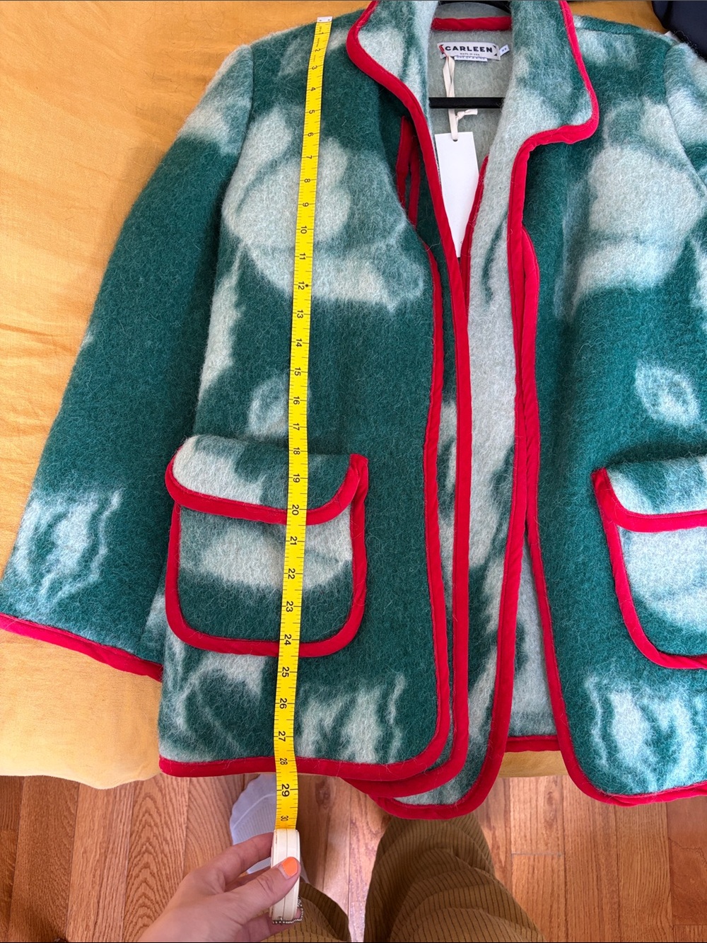 Carleen Green & Cream Fleece Jacket with Red Trim - Picture 14 of 15